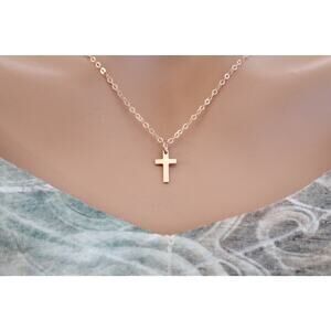 Rose Gold Small Cross Charm Necklace, Rose Gold Small Cross Necklace